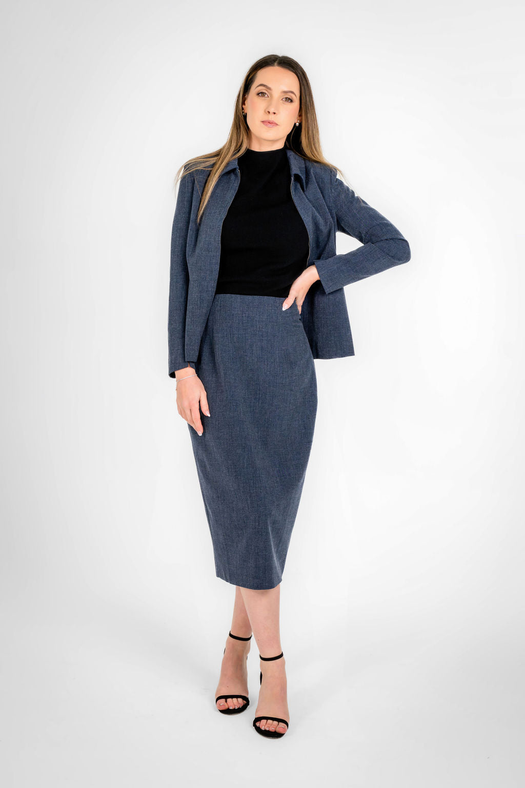 Alaxandria Texture Navy Blue Long Skirt
