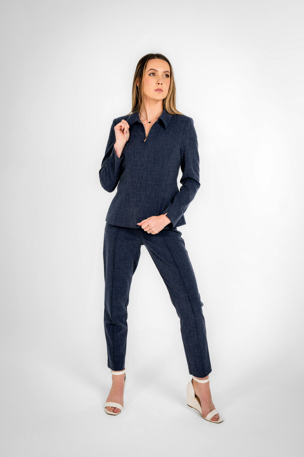 Florence Texture Navy Blue Chain Jacket